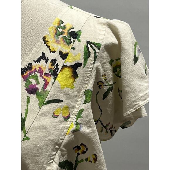 Tanya Taylor Inez Cream Multicolor Floral Print Linen Rayon Pockets Midi Dress 8 - Picture 16 of 16